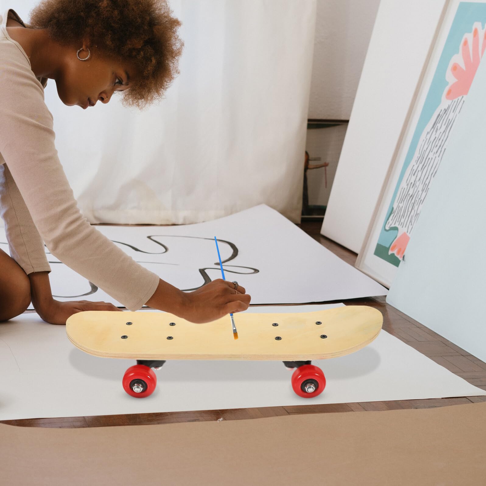 Alipis Set di Pittura Skate Double Side in Legno per Ragazzo Ragazza con Pennello e Pigmenti, Struttura Stabile e Materiale DIY Leggero per attività Creative Fai da Te Colore Casuale