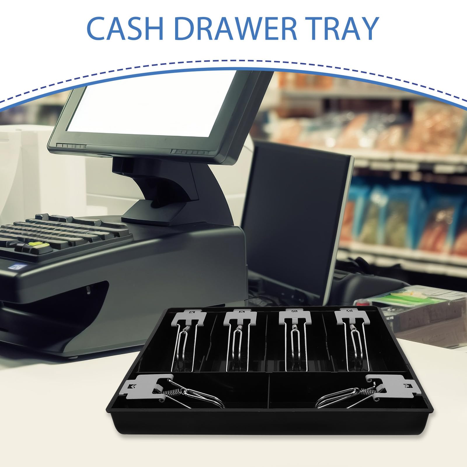 ULTECHNOVO Plateau de Caisse Enregistreuse 6 Compartiments en Plastique Tiroir-Caisse sous Comptoir Clip Métallique Accessoire de Caisse pour Billets et Pièces Rangement pour Petits