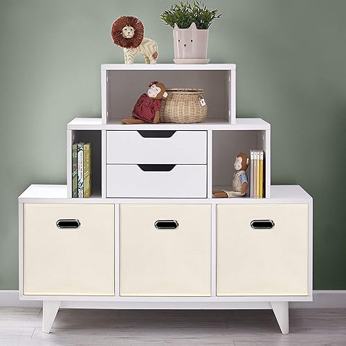 Vista 5 de Cubos de almacenamiento plegables negros, caja de almacenamiento de tela, cestas organizadoras con asas dobles para organizador del hogar