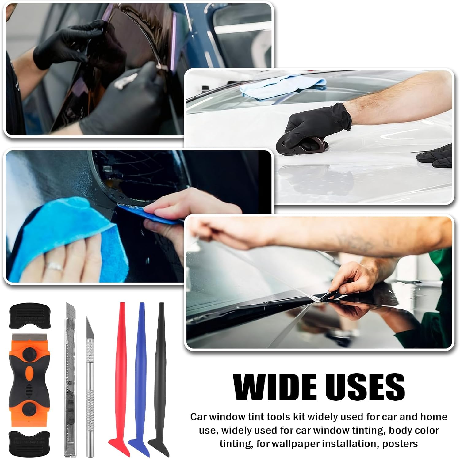 51PCS Car Window Tint Kit,Multi-Tool Window Tint Tools Kit Includes Felt Squeegee,Vinyl Squeegee,Cutting Knife,Windows Tints Car Wrap Kits for Windows Film & Modifications