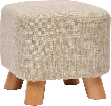 Solid Wood Upholstered Vanity Stool/Chair Ottoman,with Removable Linen Cover and 4 Wooden Legs,Dressing Table Stool/Piano Seat/Seating Footstool/Footrest