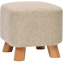 Solid Wood Upholstered Vanity Stool/Chair Ottoman,with Removable Linen Cover and 4 Wooden Legs,Dressing Table Stool/Piano Seat/Seating Footstool/Footrest