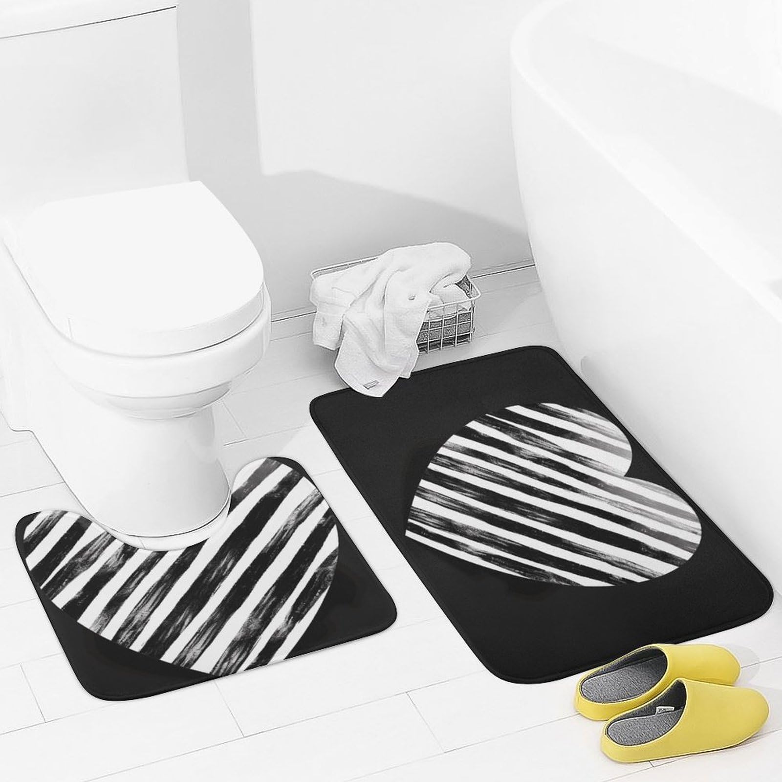 Tapis de bain en microfibre pour sortie de douche et toilette au motif cœur