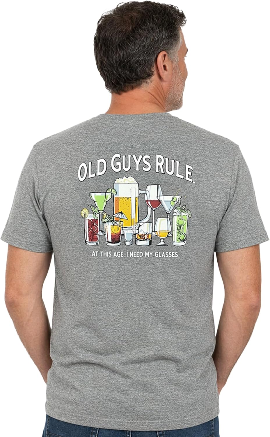 OLD GUYS RULE Men's Novelty Graphic T-Shirt, Glasses - Funny Drinking Themed Gift for Dad, Grandpa, Husband