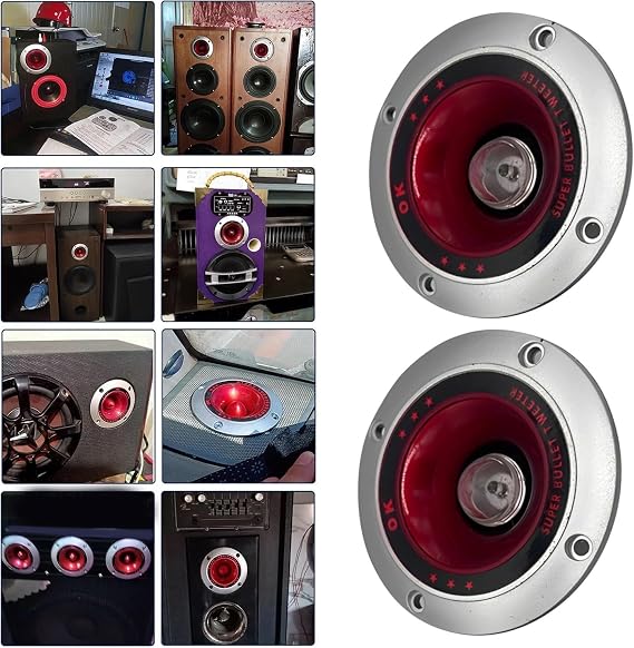 2Pcs 3.5in 98mm Piezoelectric Horn Tweeter, 100W Piezo Tweeter Audio Horn Speaker Treble Buzzer with Light Loudspeaker
