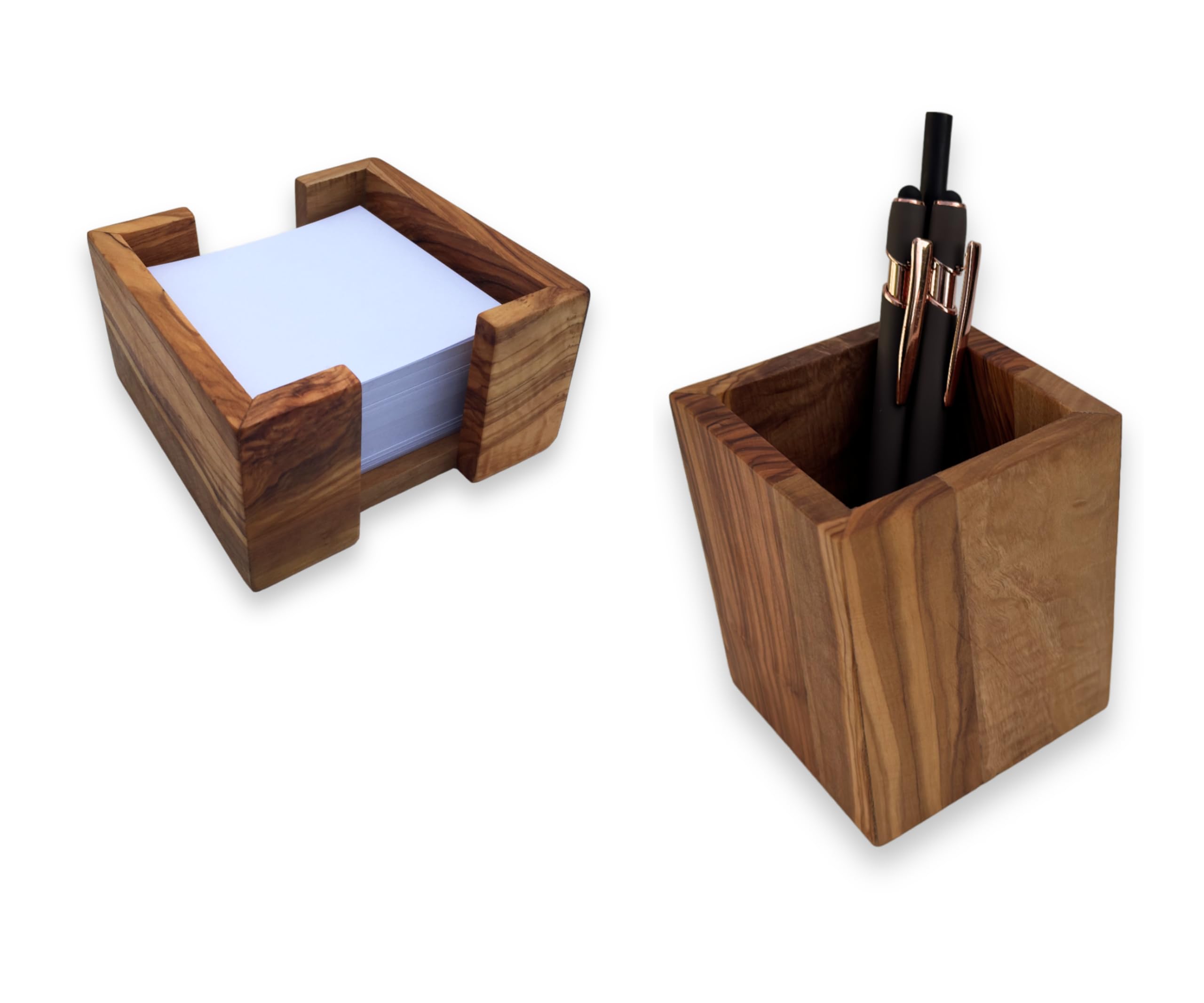 Zettelbox Notitzpapier Halter 9x9cm Olivenholz eckig handgefertigt Stifthalter Becher