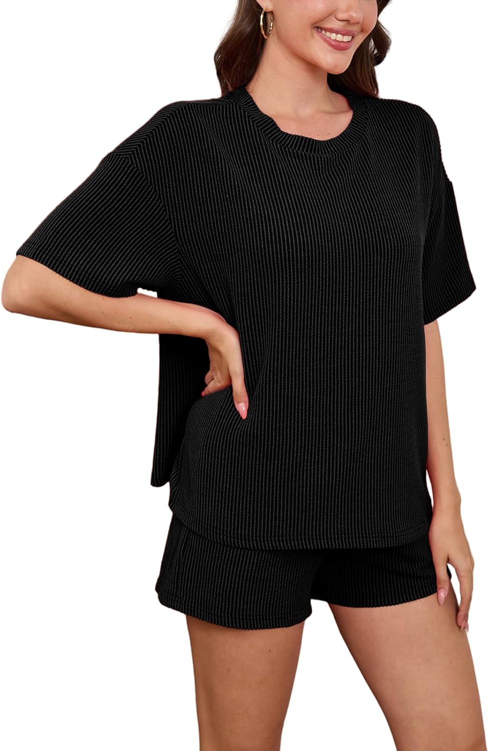 AXOSY Women 2 Piece Outfits Short Sleeve Top and Shorts Tracksuits Summer Lounge Pajama Sets - Image 5