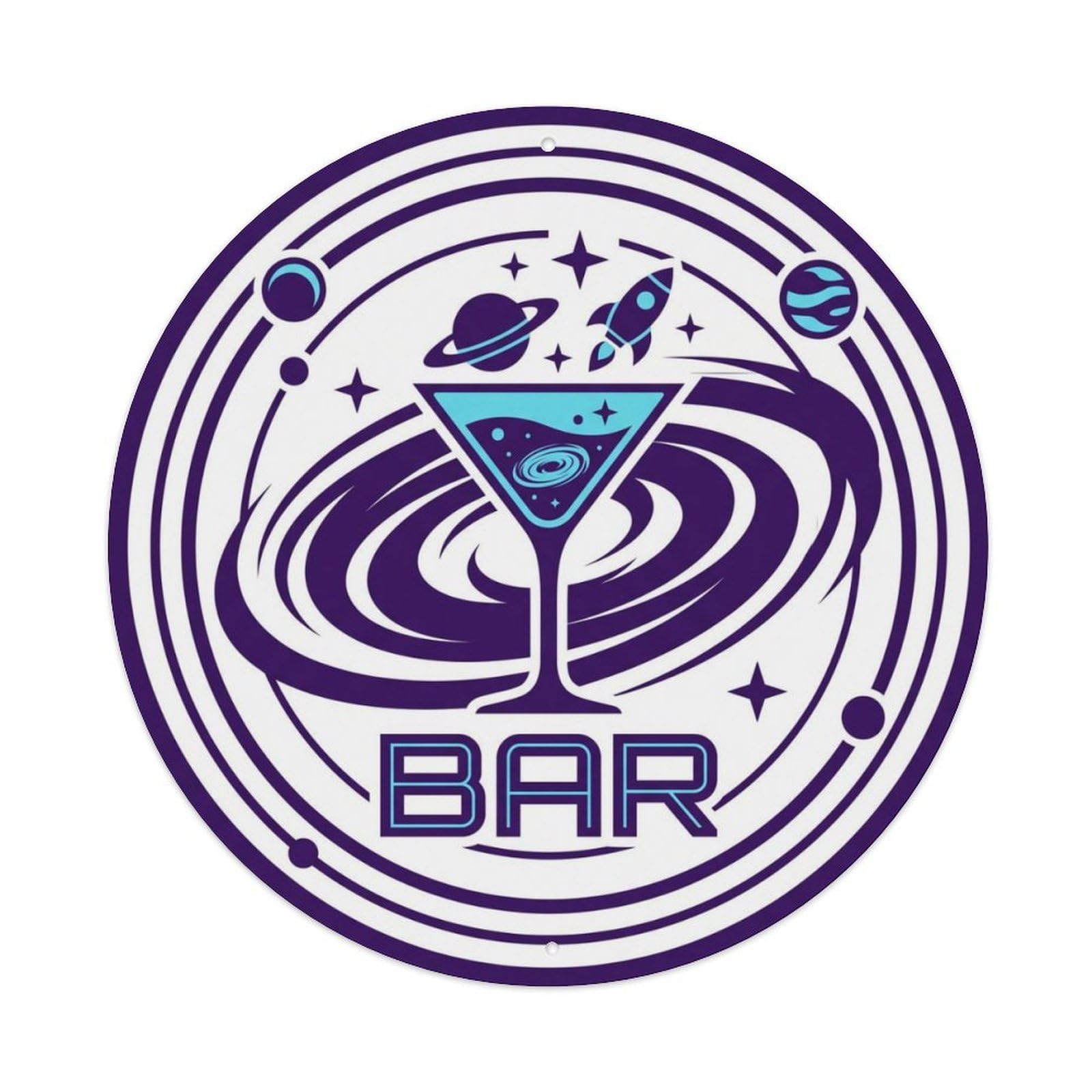 BAR Cosmic Lounge Emblem Metal Tin Sign Plaque Wall Decor for Cafe, Club Bar, Office, Home Garden Round Metal Poster 8x8Inch