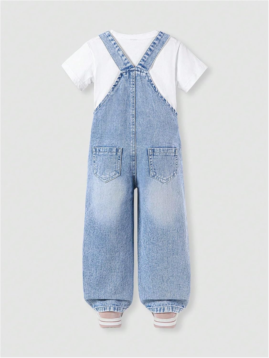 WDIRARA Girl's Cute Heart Patched Denim Overalls Sleeveless Straight Leg Jumpsuit Bib Overalls