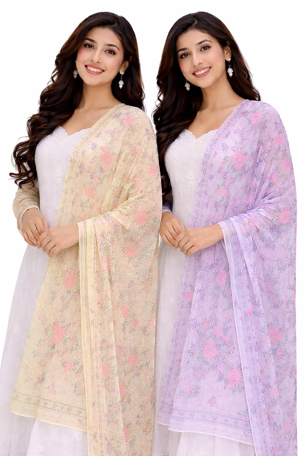Lakhnavi Floral Print Dupatta, Pastel Colours, 2.5 Metres, Light Summer Perfect for Party and Festival, Pack of any 2-image-7