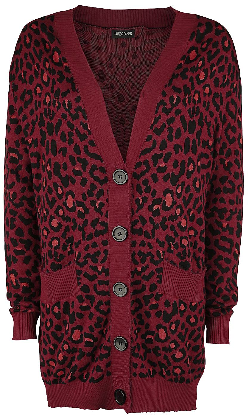 Jawbreaker Girls Red-And-Black Long Cardigan -L- Maneater Red Leopard Print Oversized Red Large