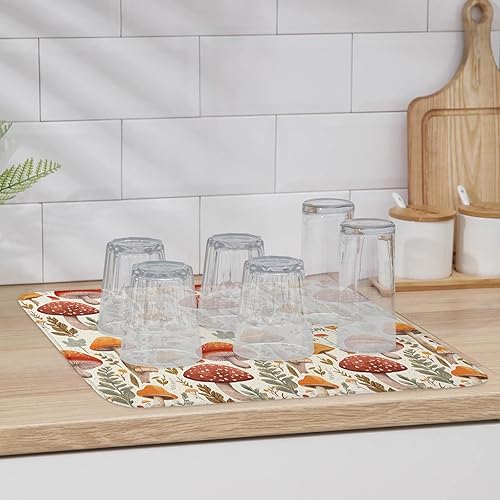 Miniatura 6 de Tapete de secado de platos de otoño para encimera de cocina, almohadilla de secado de hongos, tapete de secado de microfibra absorbente para