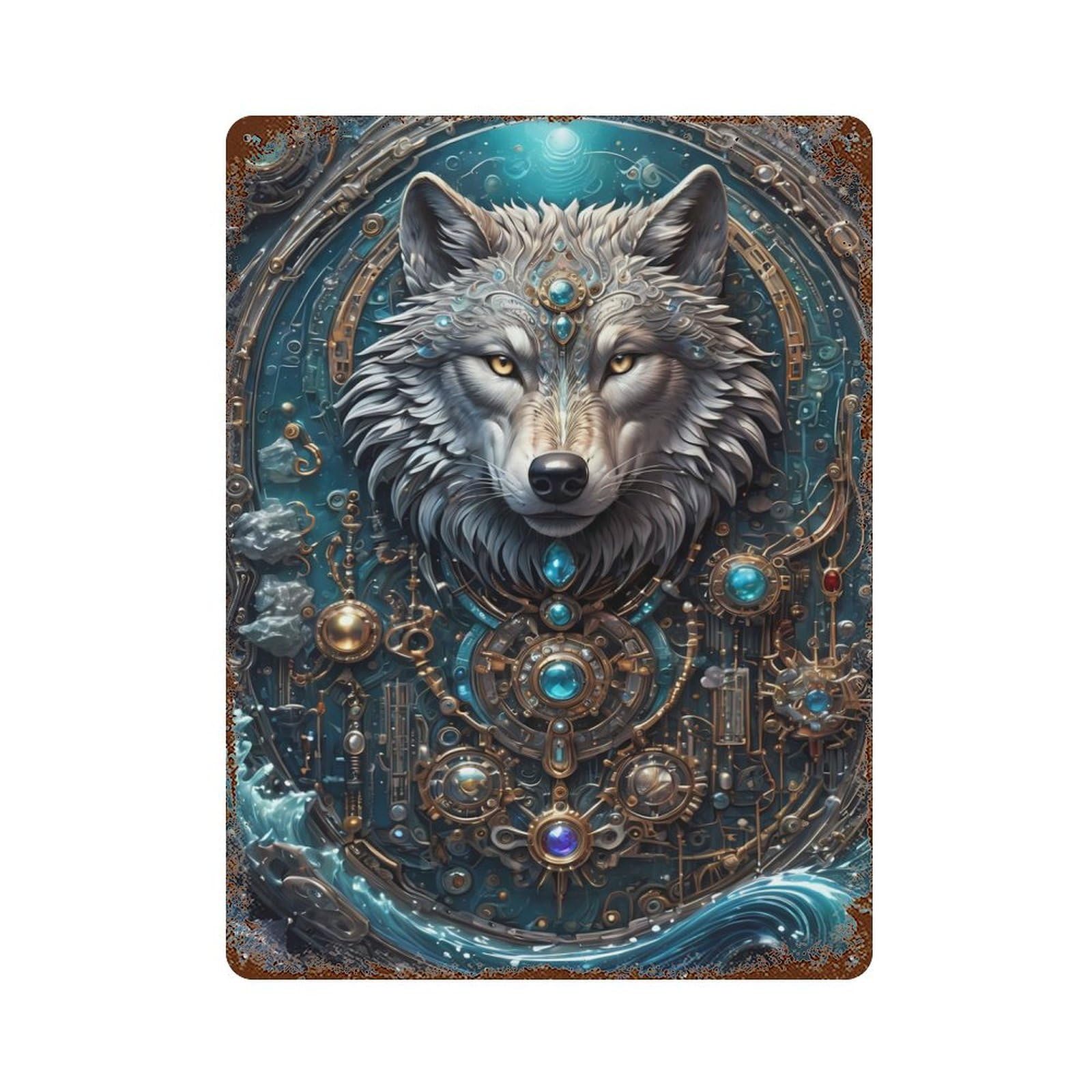 Astral Guardian Wolf Rust Effect Tin Sign 15.7"x11.8", Ideal for Garage, Bar And Workshop Decor