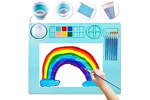 Silicone Craft Mat for Painting, 20X16 Inch Large Silicone Art Mat with 10 Painting Brushes