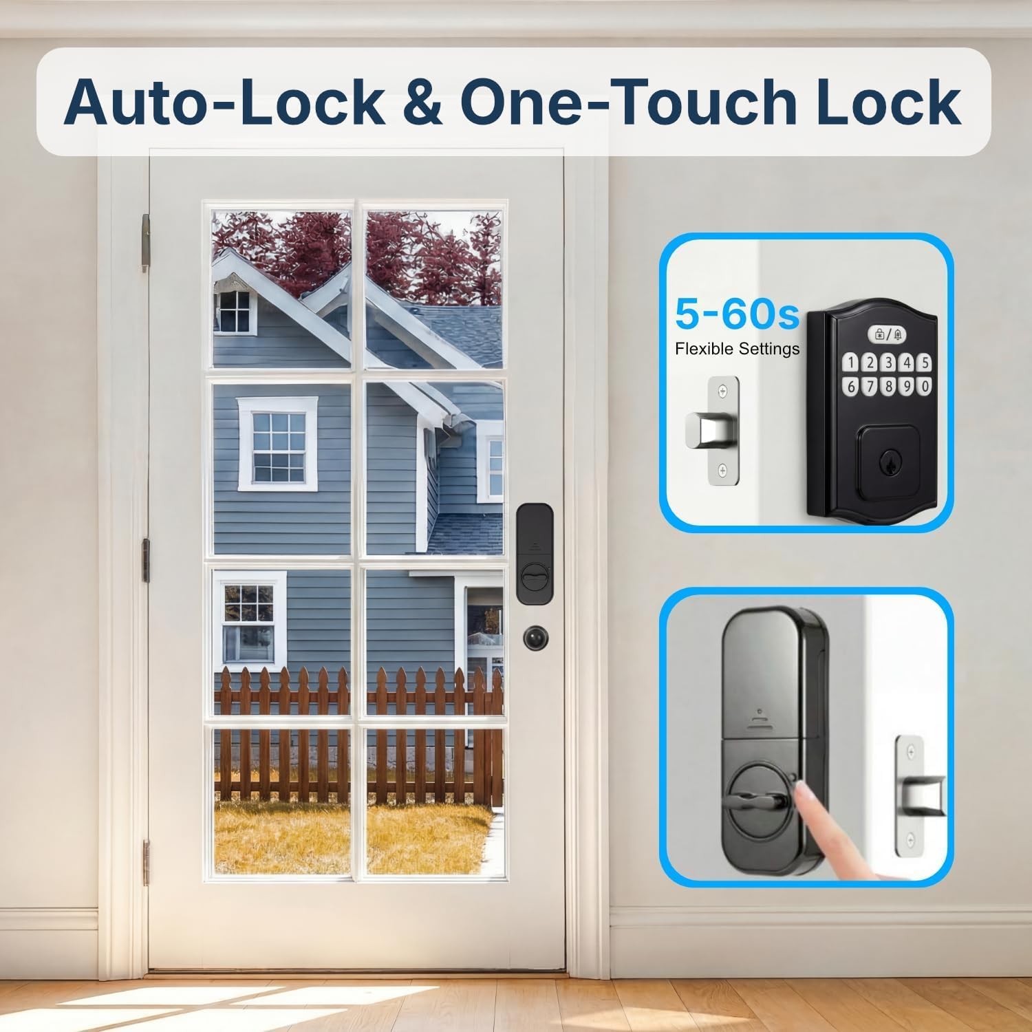 Keyless Entry Door Lock, Smart Deadbolt with Keypad, Electronic Deadbolt with 200 User Codes & 4 Backup Keys, Auto-Lock Smart Door Lock for Front Door, Easy DIY Installation
