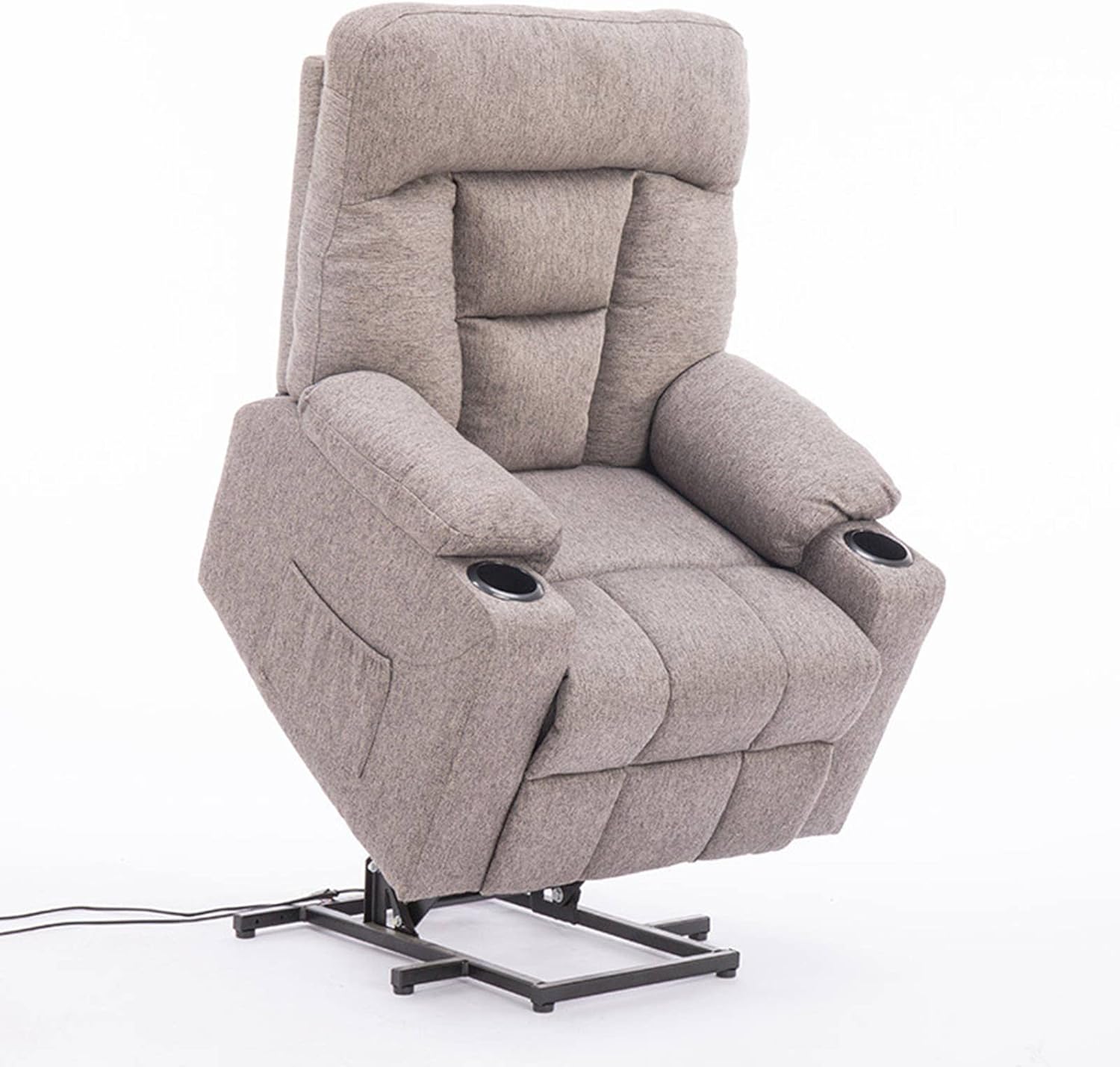 Electric Power Lift Recliner Chair Power Lift Chair for Elderly Hand Remote Control Fabric Sofa Living Room Chair with Side Pocket and Cup Holders