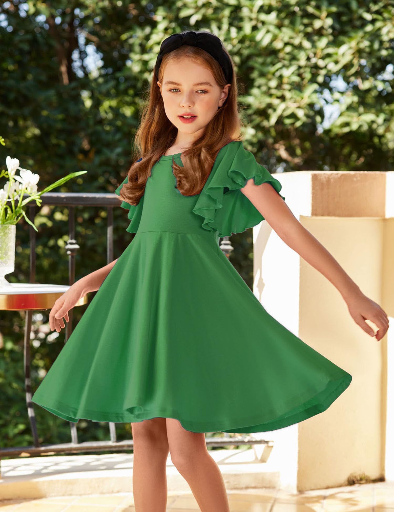 Arshiner Robe à Manches Papillon pour Filles - Trapèze d'Été à Col Rond en Coton - Vêtement Décontracté pour Enfants avec Poche - Idéal pour Fête et Mariage - 5-13 Ans