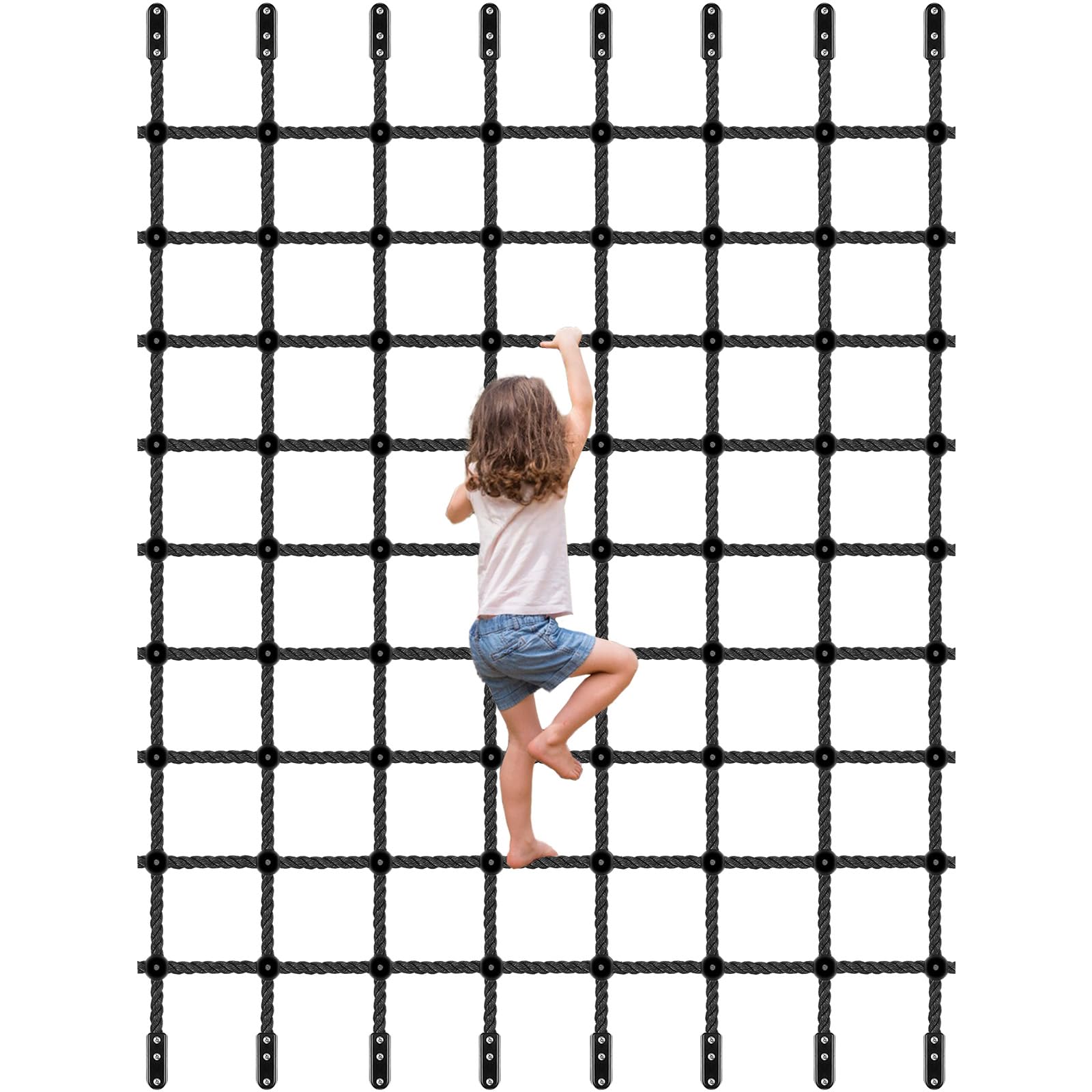 BeneLabel Climbing Cargo Net, 380 x 178cm Climbing Frame Net Kids Webbing Net Rope Ladder Playground Safety Netting with Hardware for Outdoor Playset/Swing Set/Treehouse Obstacle Course Training,Black — image 1