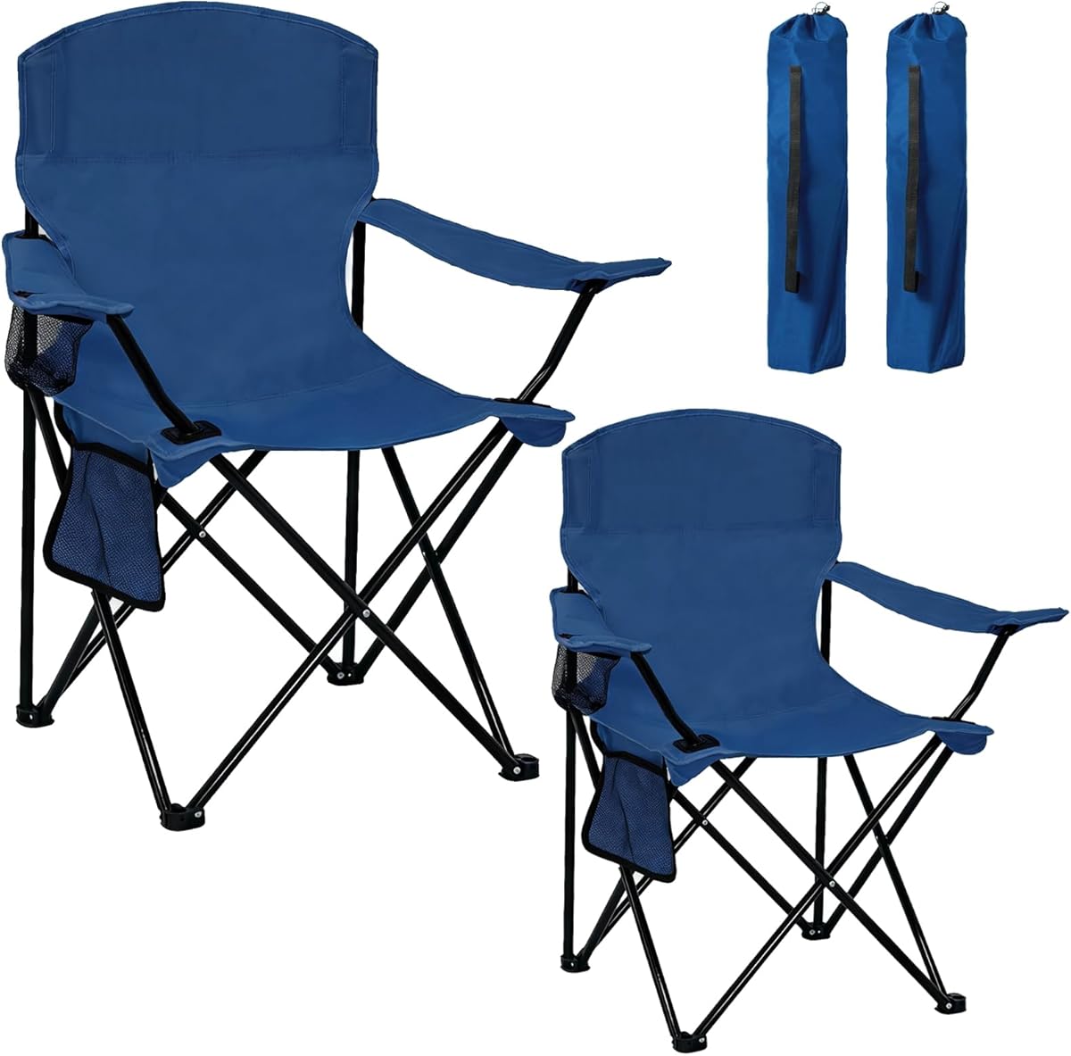 Camping Chair 2 Pack Portable Folding Chair with Cup Holder and Cooler Bag