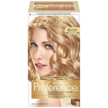 LOreal Paris Superior Preference Fade-Defying + Shine Permanent Hair Color, 8G Golden Blonde, Pack of 2, Hair Dye