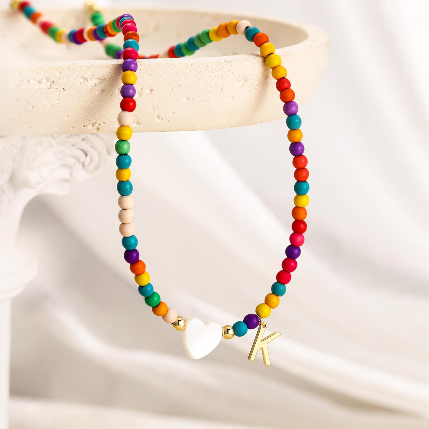 Colorful Initial Necklaces for Women Trendy, Beaded Trendy Stuff Heart Initial Letter Necklace for Womens Dainty Beads Gifts Choker Necklaces Jewelry Christmas Gifts Teens - Image 7