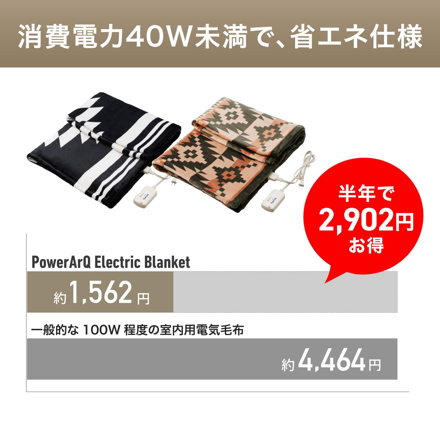 【新品未開封】PowerArQ 電気毛布 掛け敷き兼用 2024年10月購入 新品未開封】PowerArQ 電気毛布 掛け敷き兼用 2024年10月購入 新品未