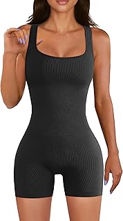 RoniKasha Rompers for Women Yoga Workout Ribbed Square Neck Sleeveless Sport Jumpsuits