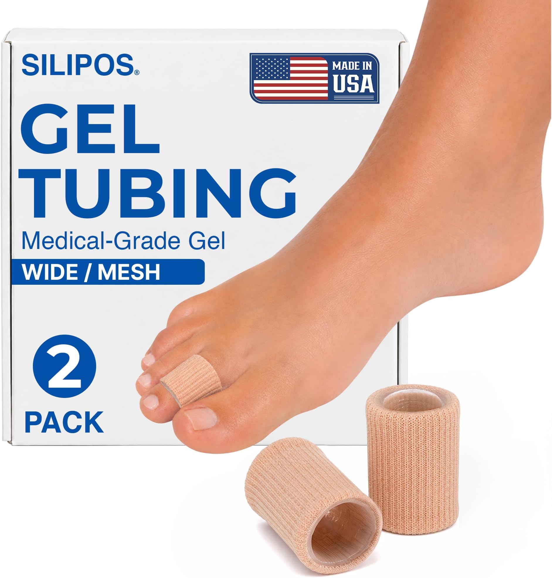 Silipos Gel Ribbed Tubing for Corns - Toes & Fingers - Cut-to-Size – 2 Pack | Cut-to-length gel tube slips over toes or fingers to cushion corns, calluses & sore spots from rubbing