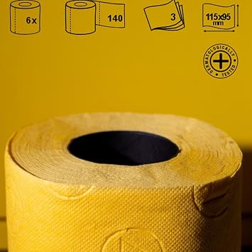 Renova Toilet Paper, 6 Rolls, 140 Sheets, 3-Ply, Soft, Colored, Yellow