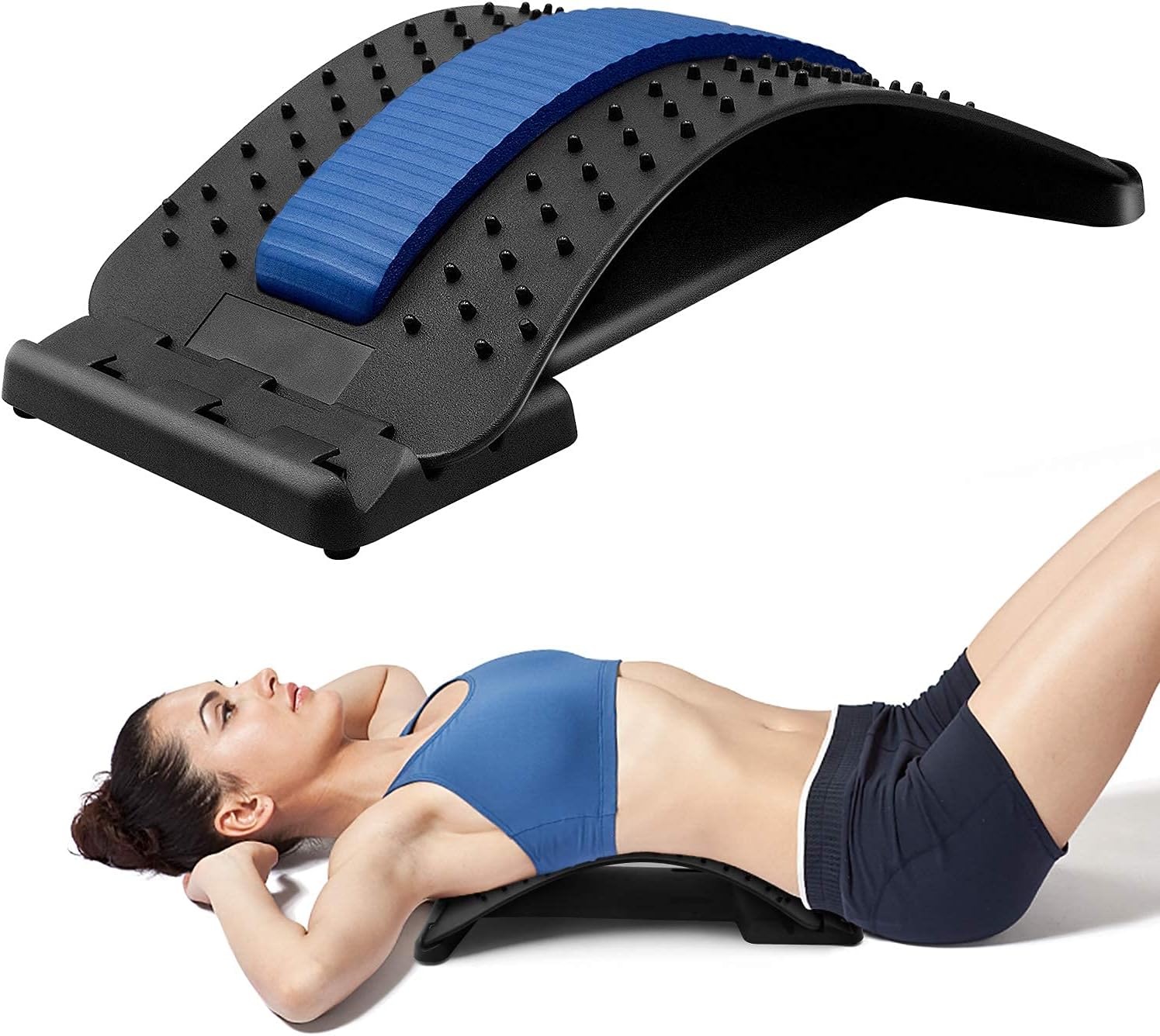 SONIQE Multi-Level Back Device Massager Stretcher Lower and Upper Lumbar Support Stretcher Relaxation Mate Spinal Pain Relieve Chiropractor Office Chair and car back pain with pad Back Tool