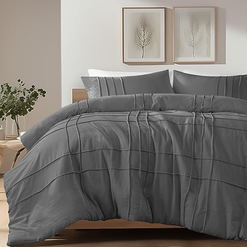 Hyde Lane Juego de edredón de granja tamaño matrimonialqueen, ropa de cama suave gris para niños y hombres, juegos de cama de microfibra texturizada