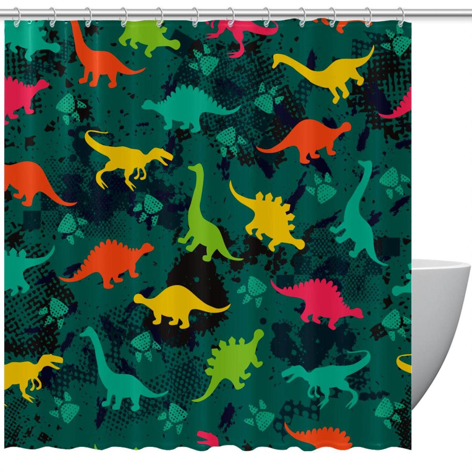 Rideaux de douche colorés dinosaures verts résistant aux odeurs de plastique