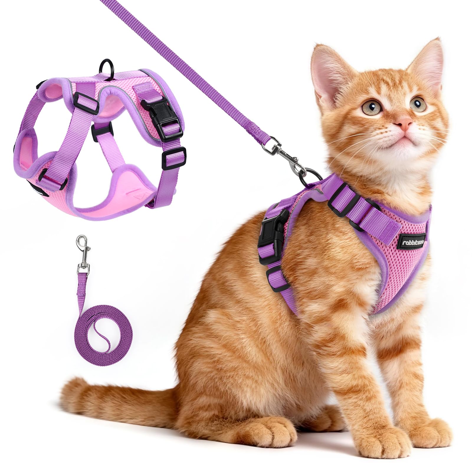 rabbitgoo Cat Harness and Leash Set, Escape Proof, Pink &amp; Purple