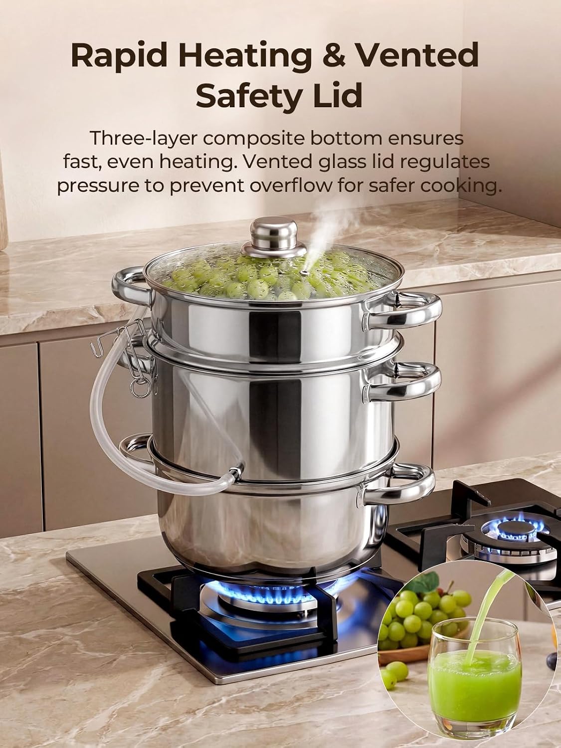 FOHERE Steam Juicer Stainless Steel, 8.5 QT Juice Steamer Extractor