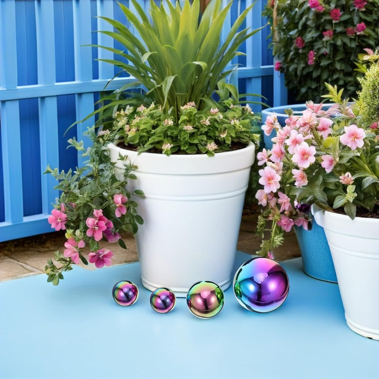 6pcs Stainless Steel Mirror Gazing Balls Hollow Garden Spheres Outdoor Reflective Ornaments 51mm-150mm Metal Globe Decoration for Yard Landscaping