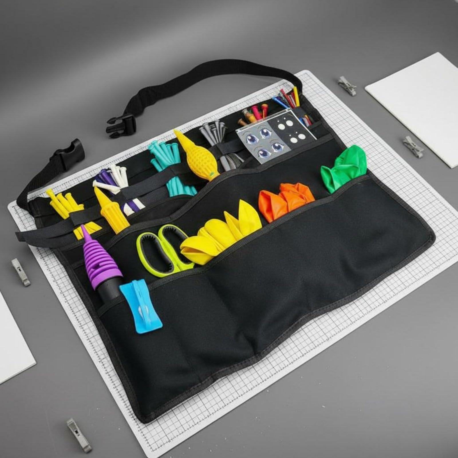 Delantal de Actuación Delantal Herramienta Cintura Bolsa con Bolsillos de Nylon Reforzado y Diseño Ergonómico Manejo Ágil de Globos y Boquillas Adecuado para Espectáculos Ferias