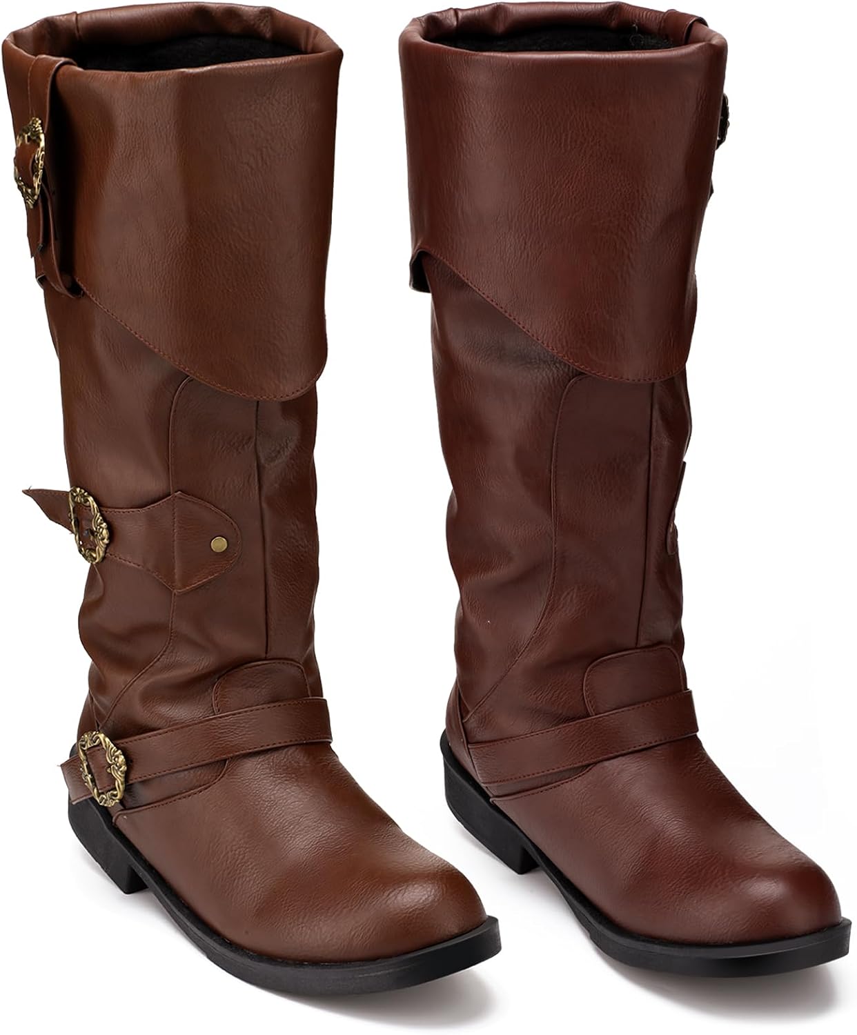 Cuffbow Pirate Costume Boots for Men Medieval Renaissance Steampunk Cosplay Boots Halloween Gothic Button Leather Shoes