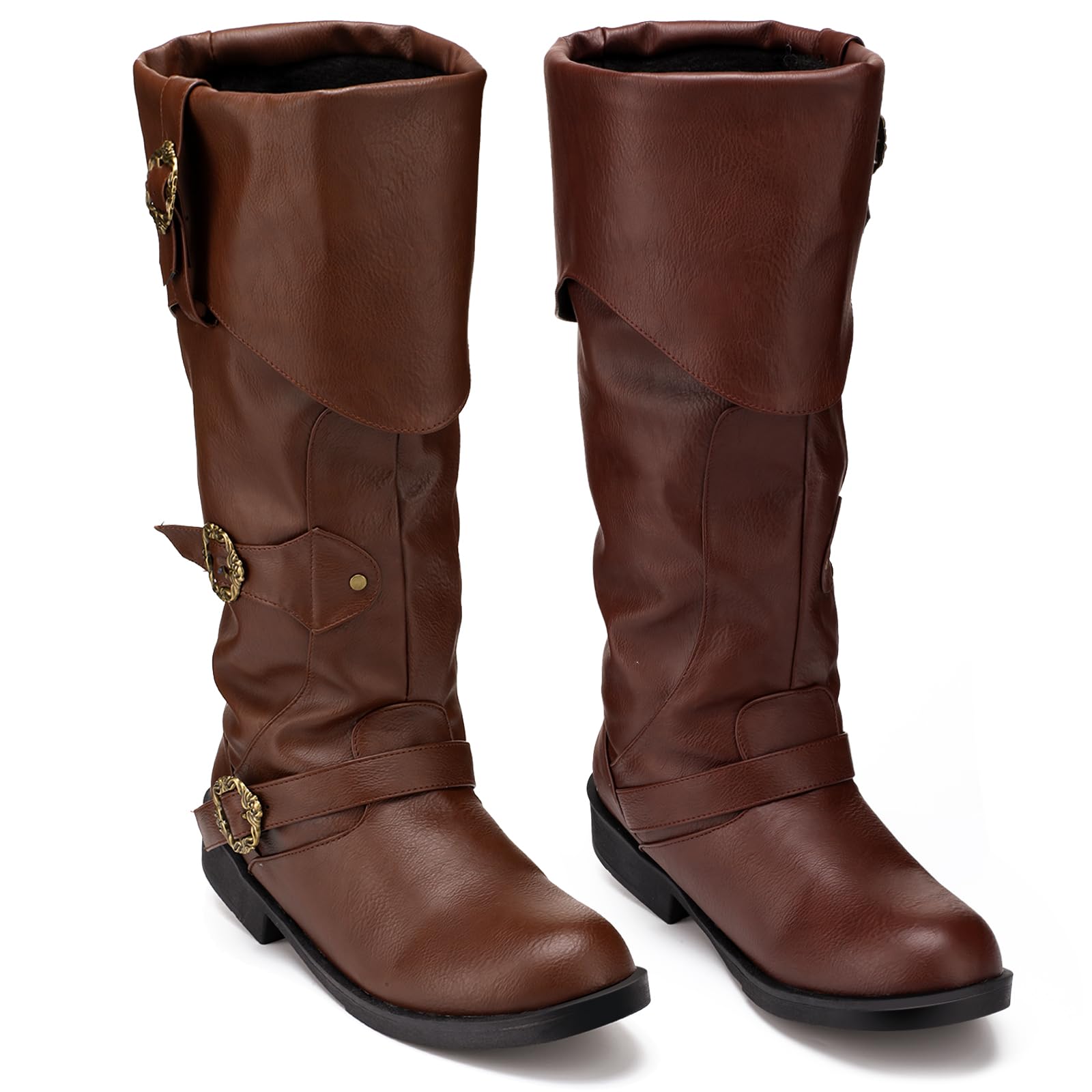 Cuffbow Botas de disfraz de pirata para hombre, medieval, renacentista, steampunk, para cosplay, Halloween, gótico, con botones, zapatos de piel