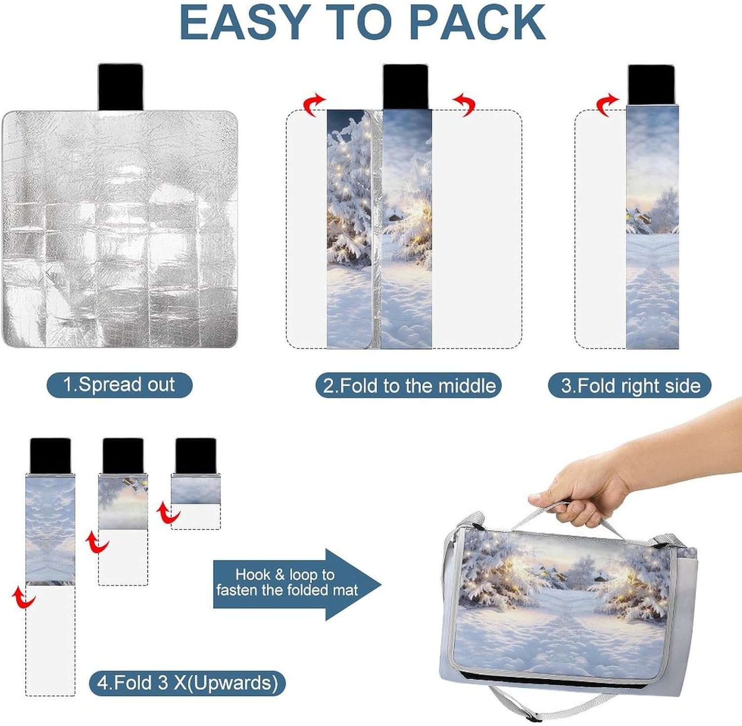 Winter Snowy Foldable Waterproof Outdoor Picnic Mat for Beach, Camping & Park - Outdoor Rugs with Sponge Padding