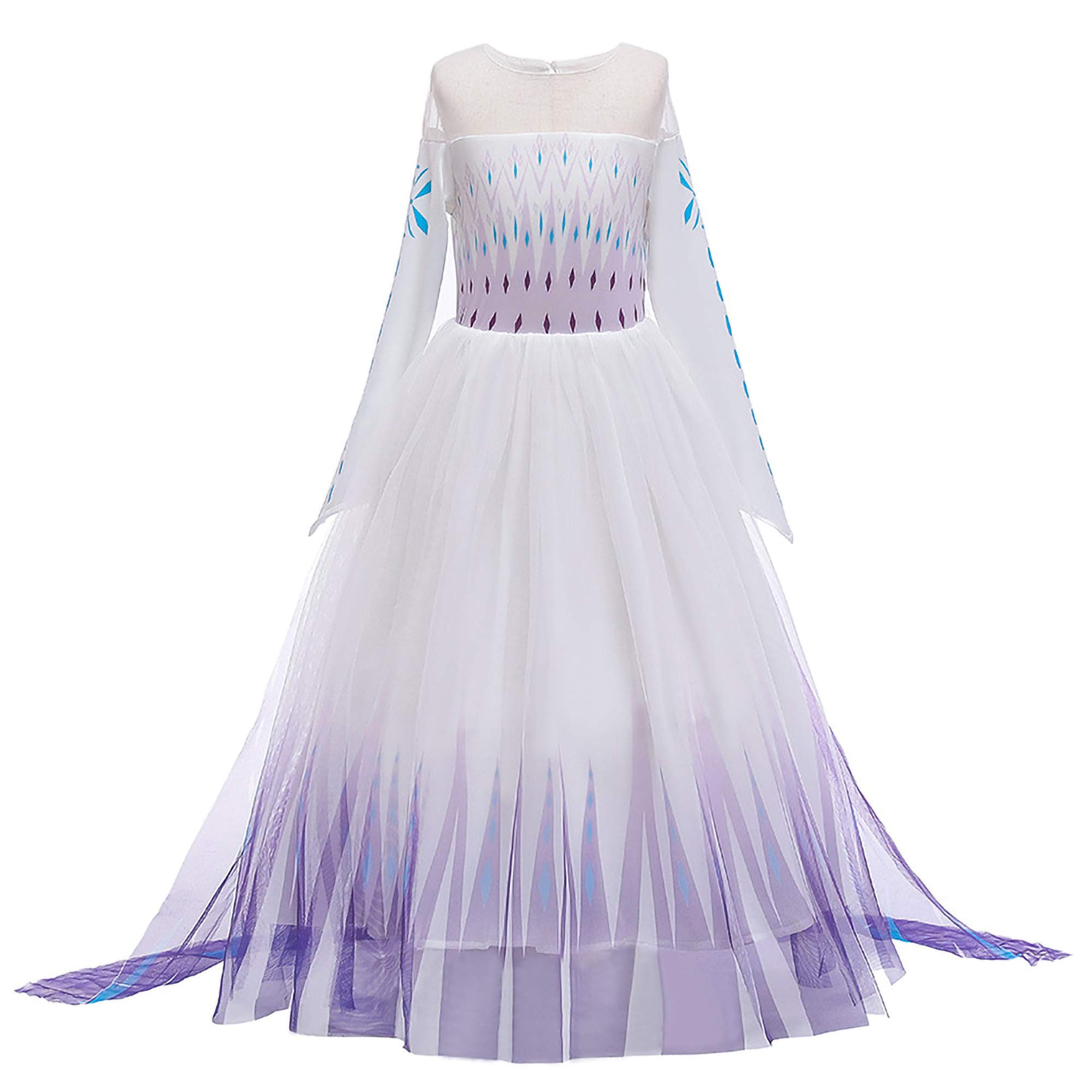 New front Girl Fancy Dress Princess Elsa Long-sleeve Costume for Princess Outfit for Cosplay Dress Up Snow 3-8 years Long Train Tiara Magic wand Earrings Carnival Christmas,Purple,120 - Image 2