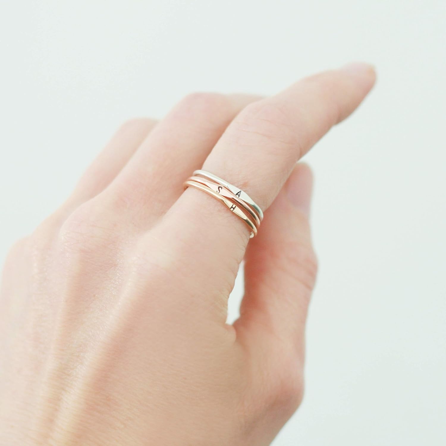 initial ring. stackable personalized monogram letter ring. sterling SILVER, 14k yellow or rose gold fill. ONE stacking mothers band. best friends ring for her.