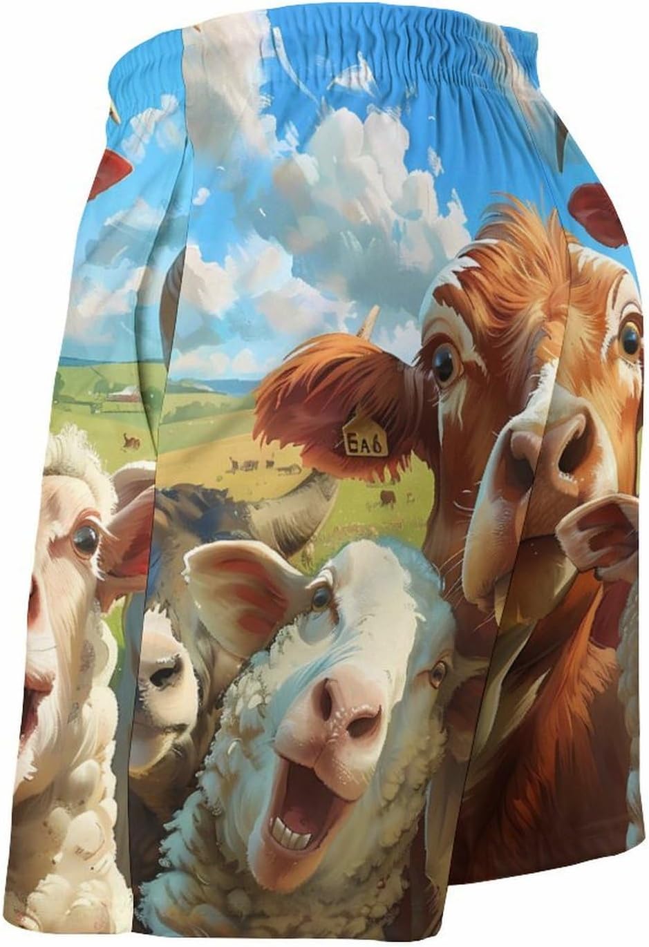 Farmhouse Animals Selfie Picture Casual Men's Swim Trunks Novelty Summer Beach Shorts Swimwear with Pocket