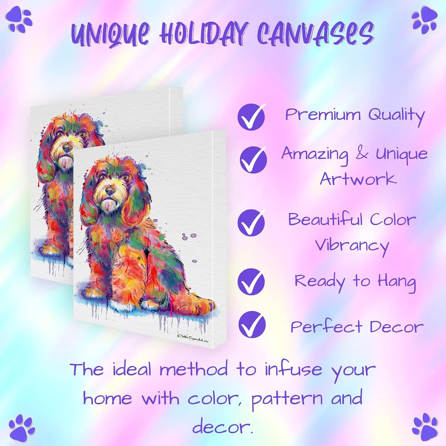 Watercolor with Cockapoo Dogs Canvas Wall Art - Premium Quality Ready to Hang Room Decor - White Floating Framed 16" x 16"