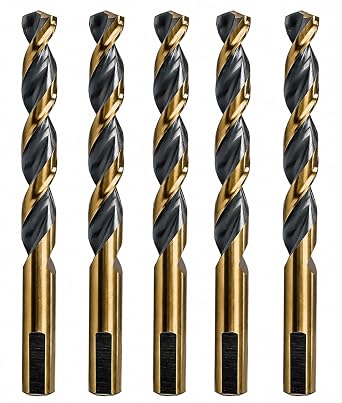 Hss Drill Bit Set 5Pcs 5/16 in. Parabolic Flute Golden/Black Jobber Twist Drill Metal Steel