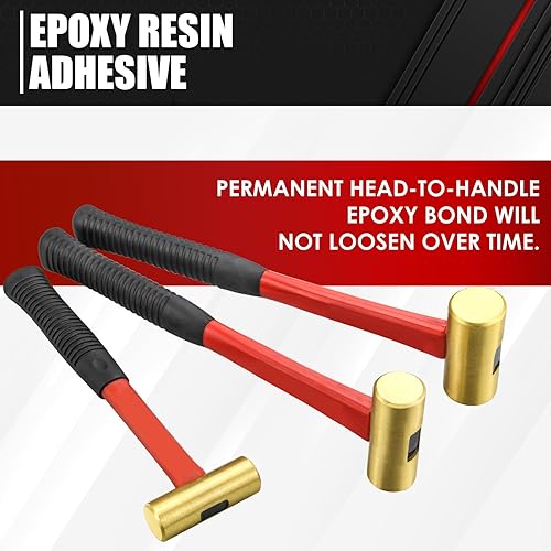 Miniatura 2 de C&T Juego de martillos de 3 piezas, martillos sin chispas de latón macizo de fibra de vidrio encamisado, 16, 24, 32 onzas, sin marcas