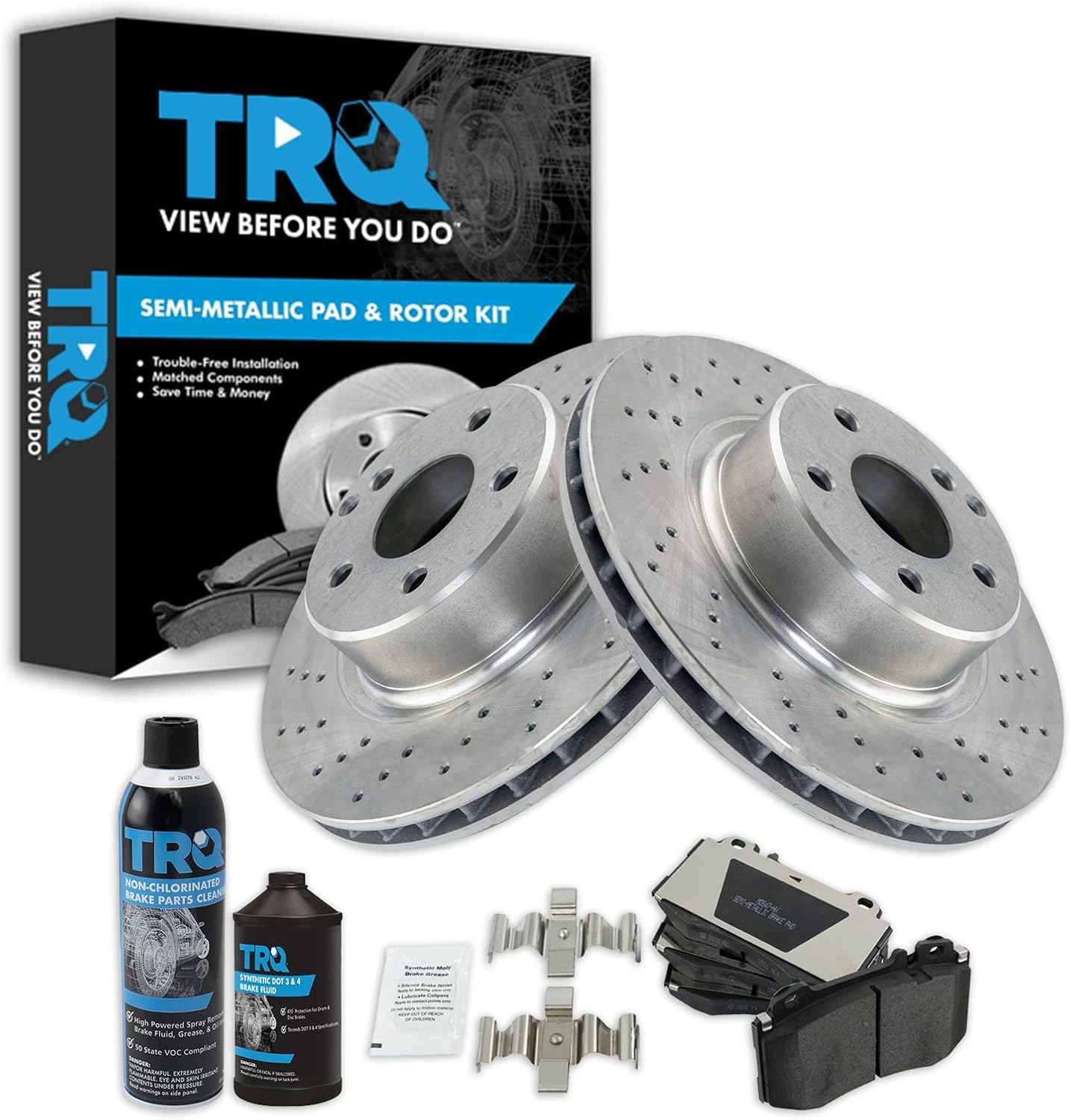 TRQ Front Brake Pad & Rotor Kit Brake Chemical Kit Brake Pads Brake Rotor Semi-Metallic Compatible with 2003-2006 Mercedes-Benz CL500 S430 S500