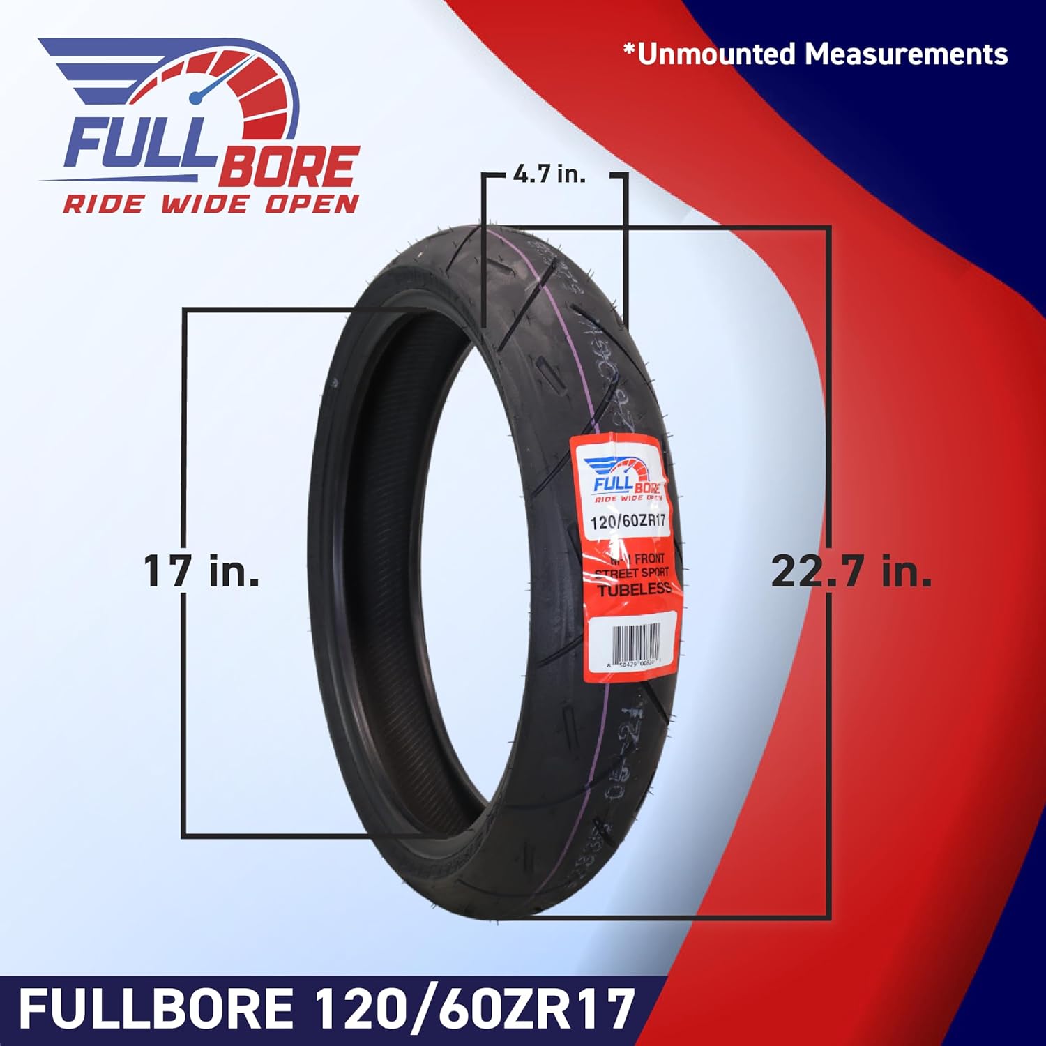 Full Bore M1 120/60ZR17 Front Motorcycle Tire, High-Performance Radial, Superior Grip & Handling for Street Bikes, 120/60-17, USA Family Owned