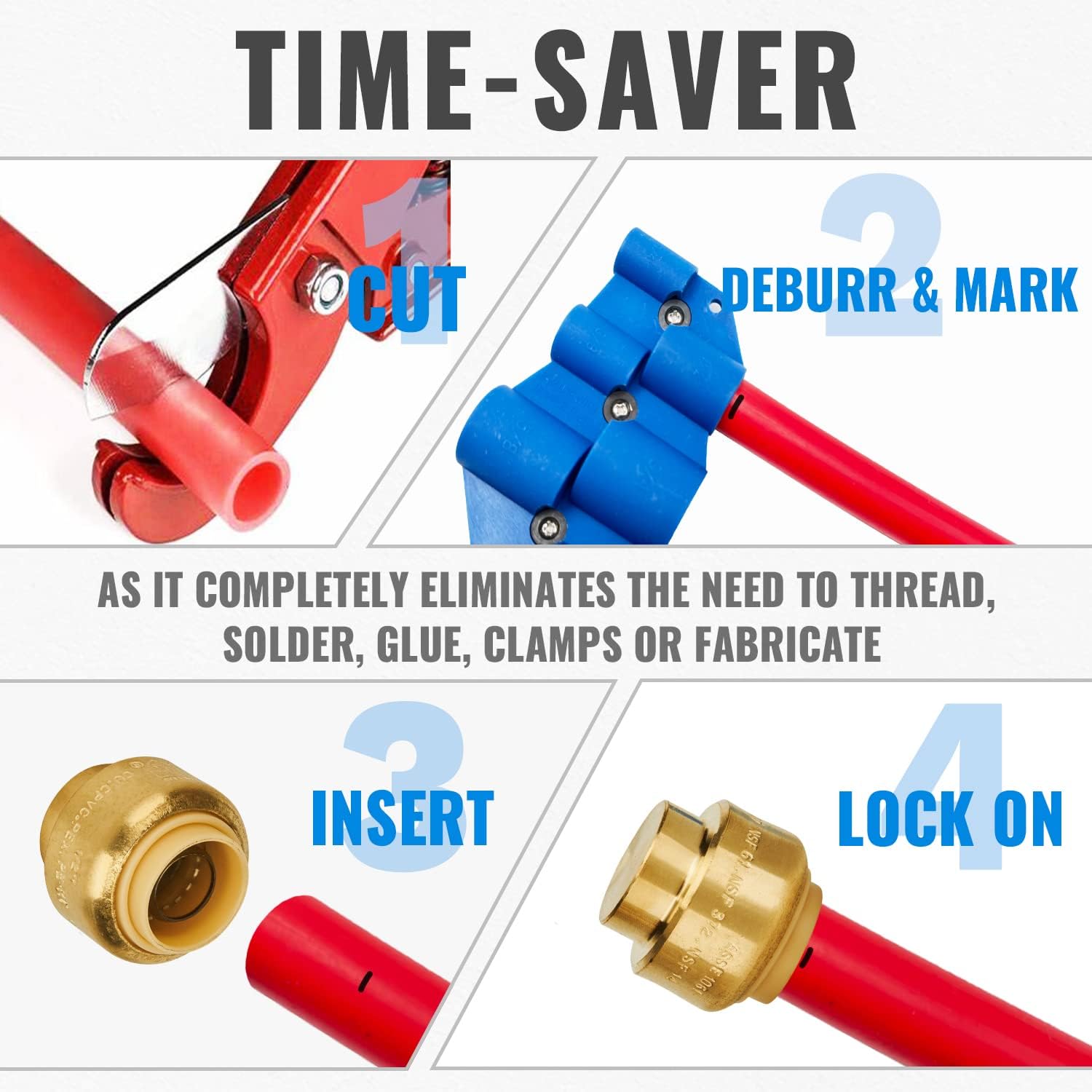 SUNGATOR 6-Pack Push Fit PEX End Cap, 1/2-Inch Push-to-Connect, No Lead Brass Plumbing Fittings with Disconnect Clip for Copper, CPVC