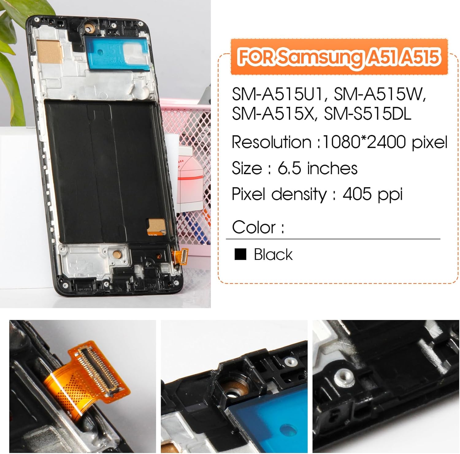 Incell Screen for Samsung Galaxy A51 Screen Replacement for Samsung A515 LCD Screen SM-A515F,SM-A515U Touch Display Digitizer Assembly Repair Parts（Black with Frame,Not Fit A51 5G