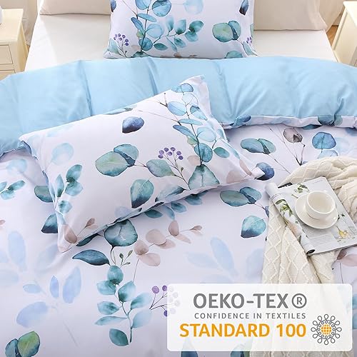 Miniatura 2 de MUXHOMO Juego de funda de edredón tamaño Queen, reversible floral azul con cierre de cremallera, juego de ropa de cama de microfibra suave de 3